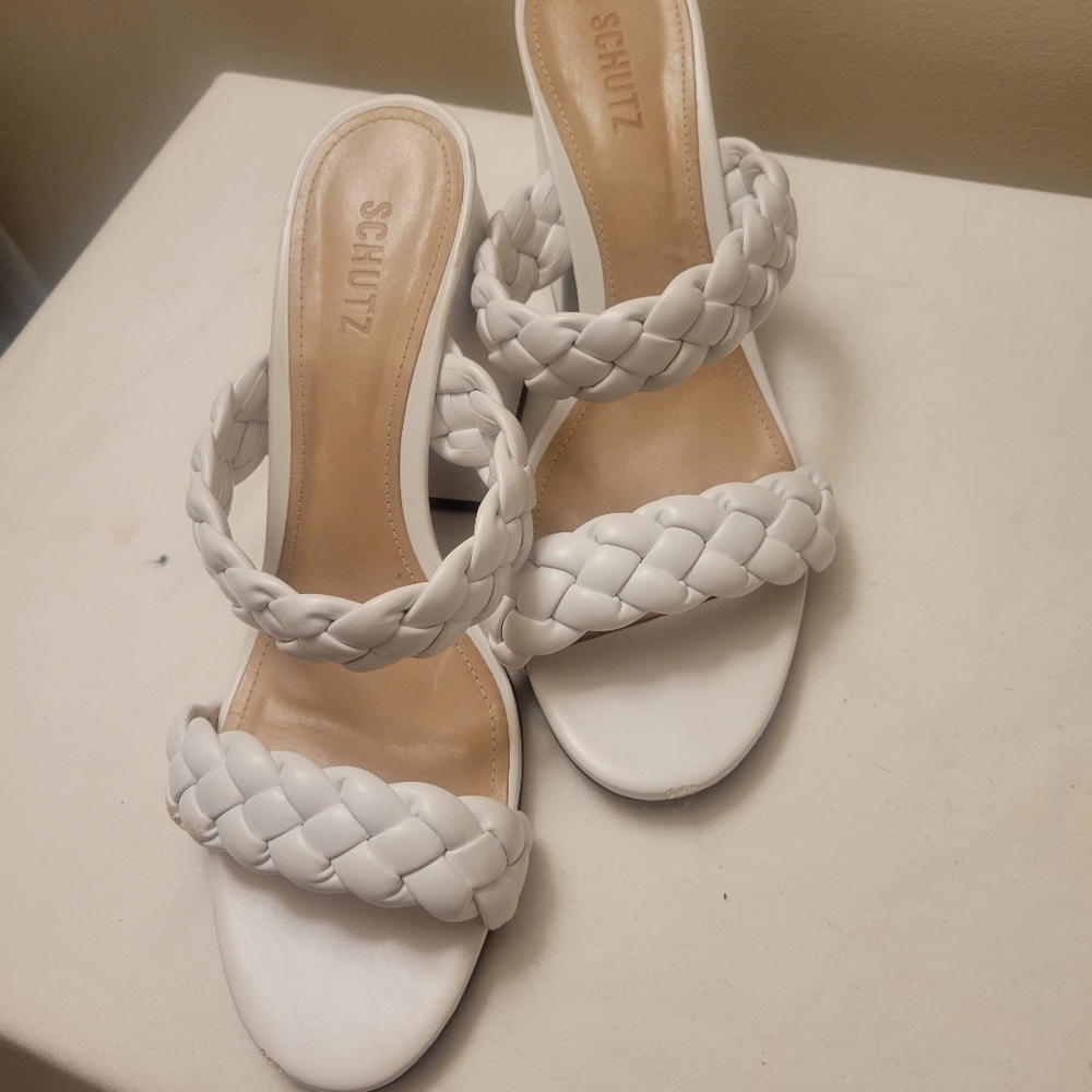 Schutz Braided Chunky White Sandals - Size 11